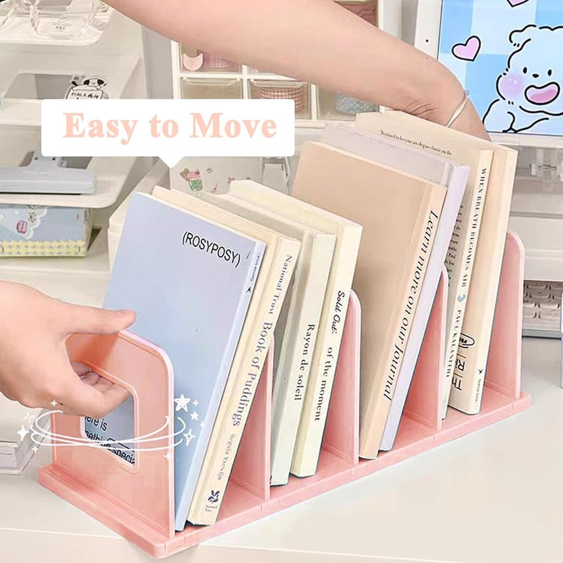 SAYEEC Desk File Sorter Vertical Desktop File Folder Organizer 4 Section Plastic Book Holder Adjustable Shelf Dividers Closet Purse Handbag Mail Binder Organizer Magazine Rack Stand Bookshelf (Pink) - Image 5